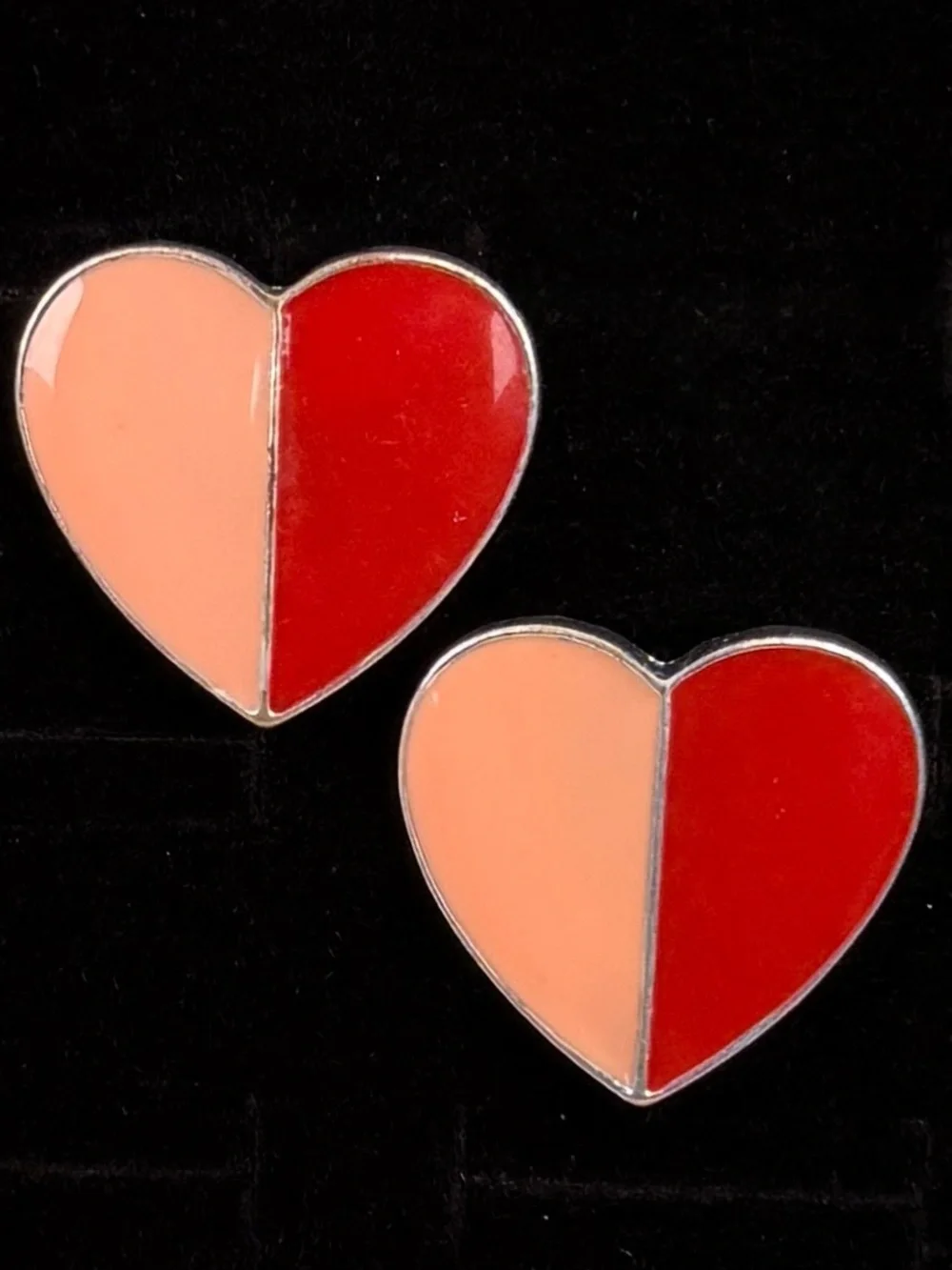Pretty silvertone, heart shaped two tone costume pierced earrings
